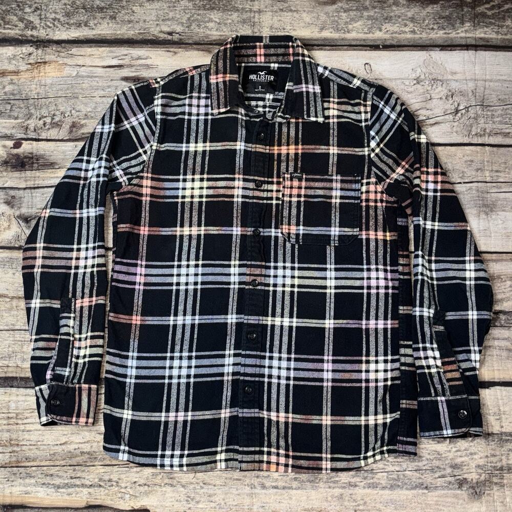 Hollister Black White Red Plaid Thick Flannel Button Up Shirt Mens Small